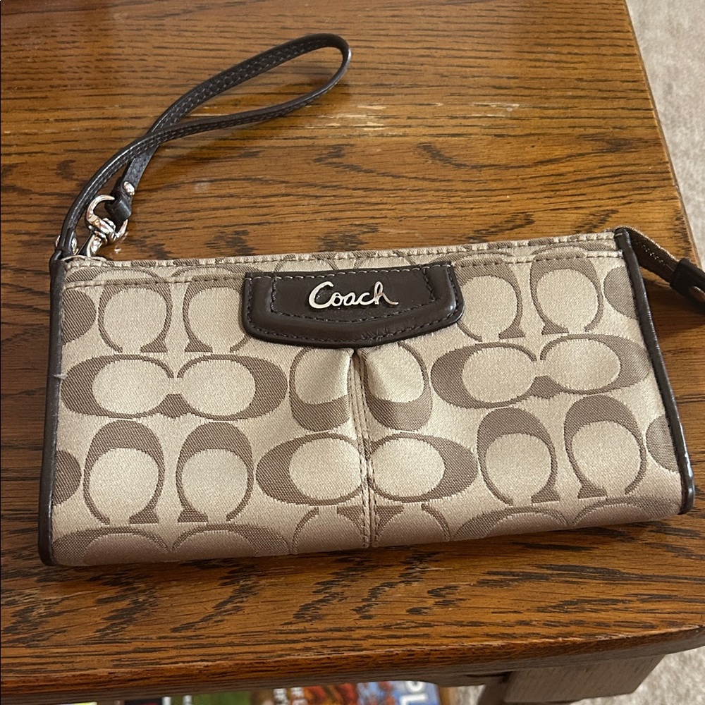 Coach Tan and Brown Signature Wristlet